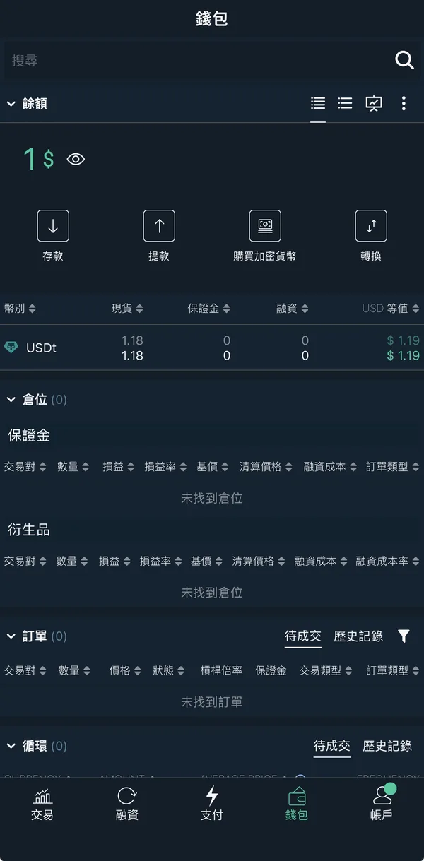 Bitfinex 錢包總覽